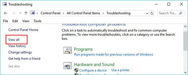 view all under troubleshooting