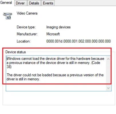 windows cannot load the device driver fo this hardware because a previous instance of the device is still in memory
