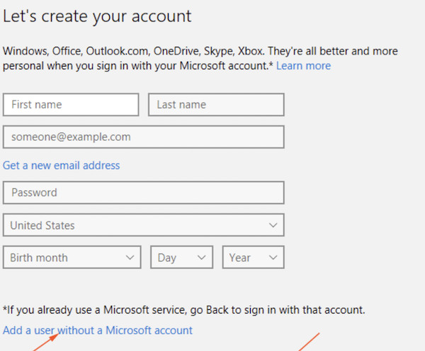 add a user without a microsoft account