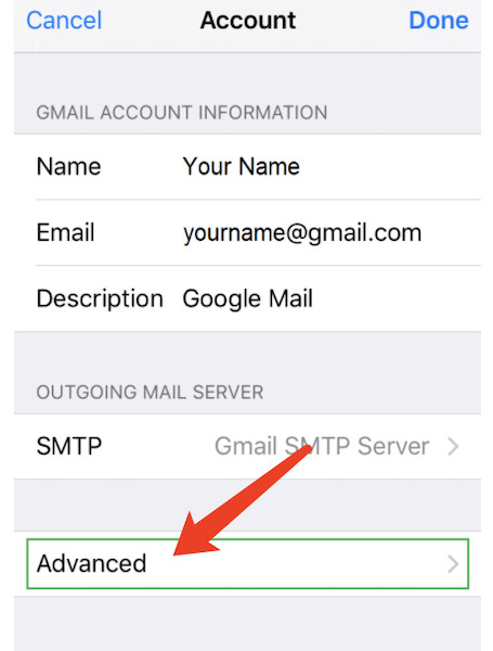 advanced mail account settings