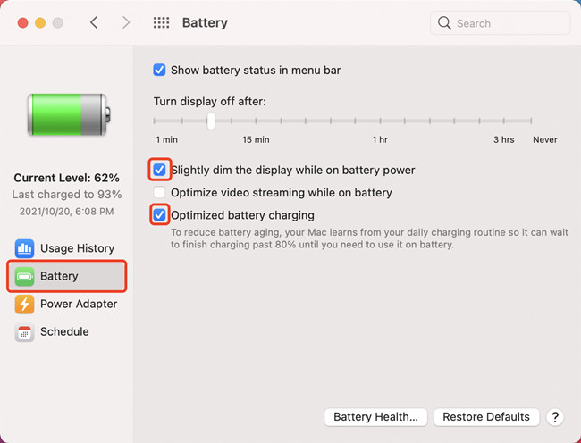 battery select two options save battery life