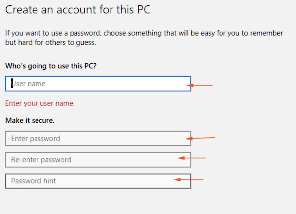 create an account for this pc
