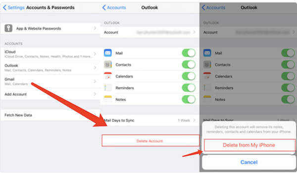 delete mail account from iphone