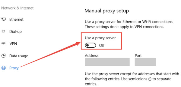 disable proxy server