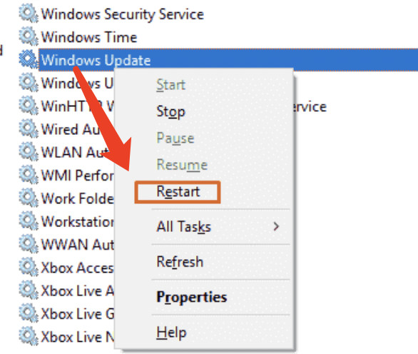 restart windows update service