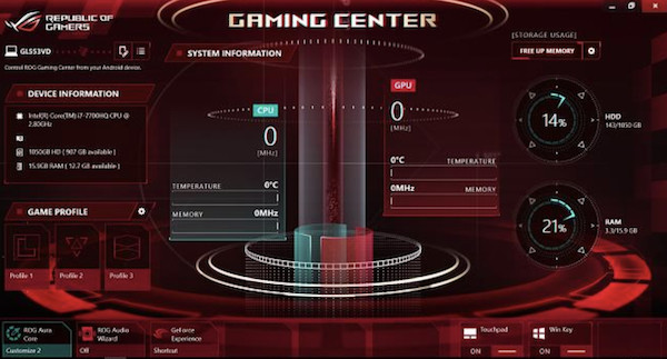 rog gaming center fan control