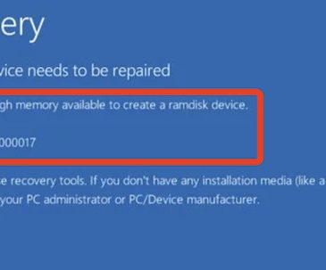 there is not enough memory to create a ramdisk device