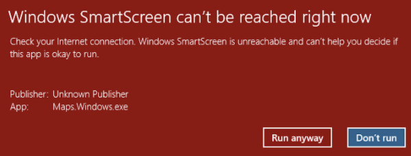 windows smartscreen cannot be reached right now