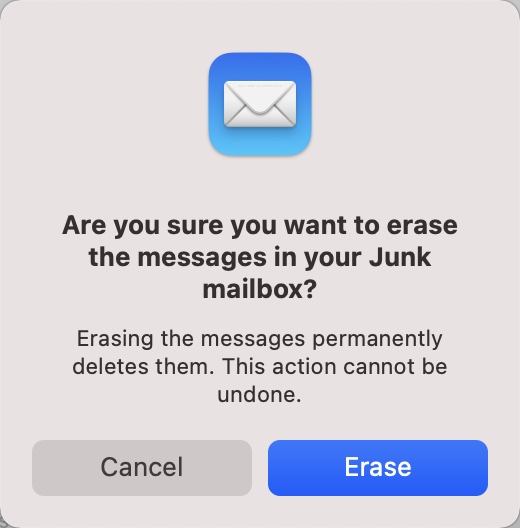 confirm to erase junk mailbox