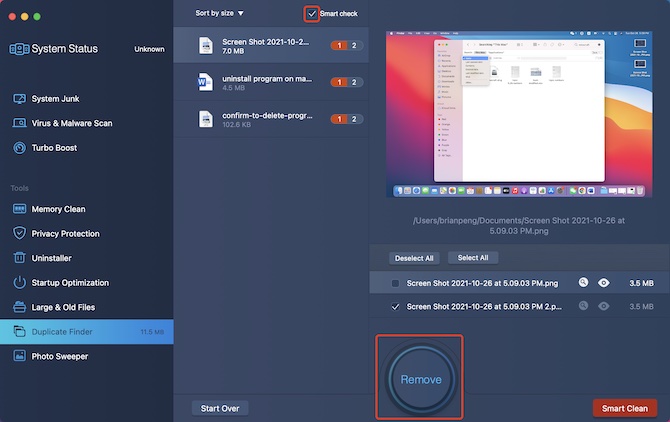 mac booster duplicate files smart check remove