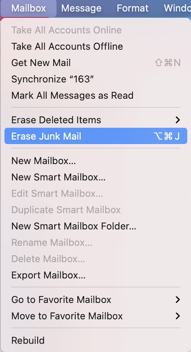 mail box erase junk mails