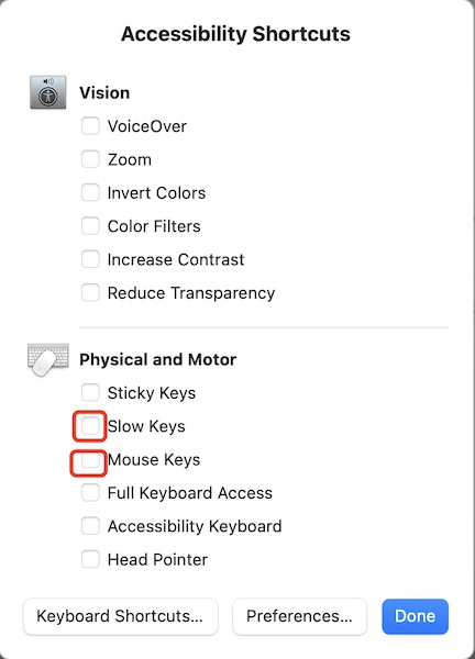 accessbility shortcuts mouse slow keys