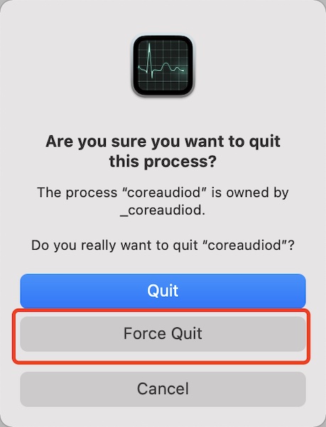 force quit coreaudiod