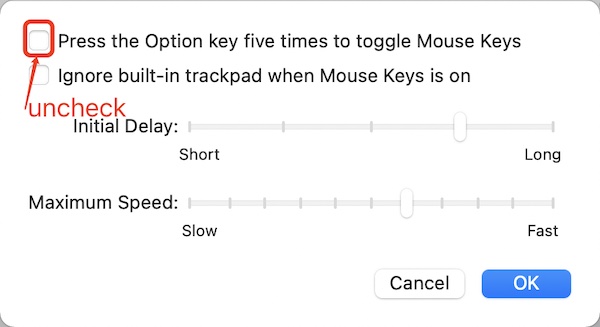 option enable mouse keys
