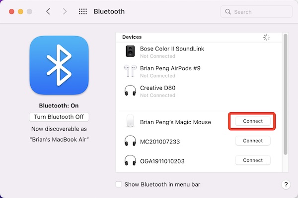 bluetooth connect magic mouse again
