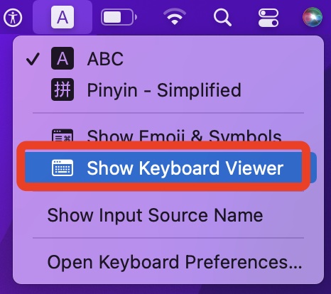 show keyboard viewer
