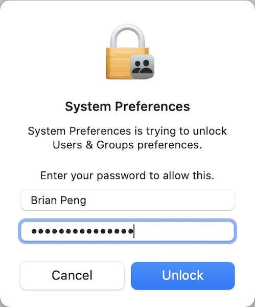 users groups enter password