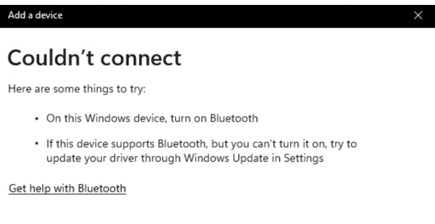 bluetooth add device could not connect
