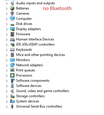 no bluetooth in device manager