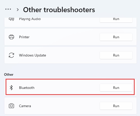 run bluetooth troubleshooter windows 11