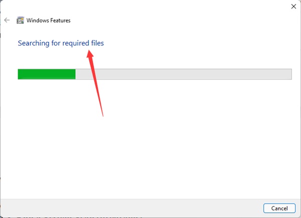 searching for required files windows features