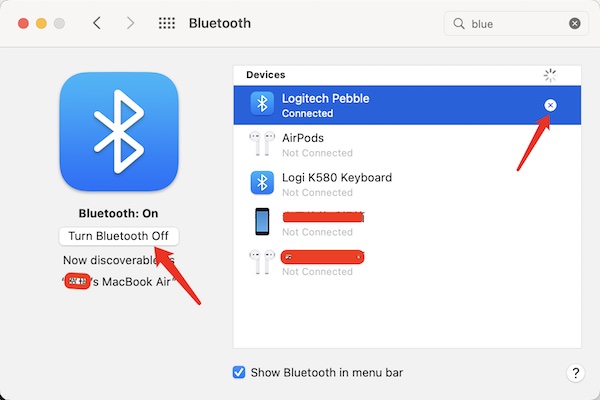 disconnect the bluetooth mouse