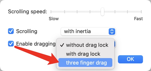 enable trackpad three finger drag