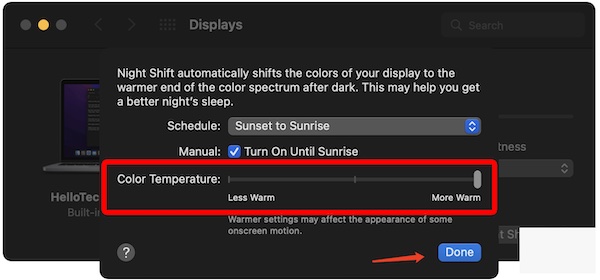 adjust the color temperature to make mac screen darker