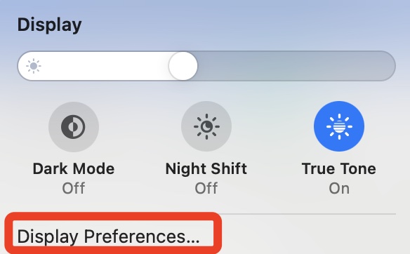 display preferences in control center