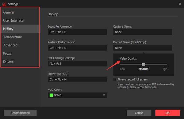 game settings within smart game booster