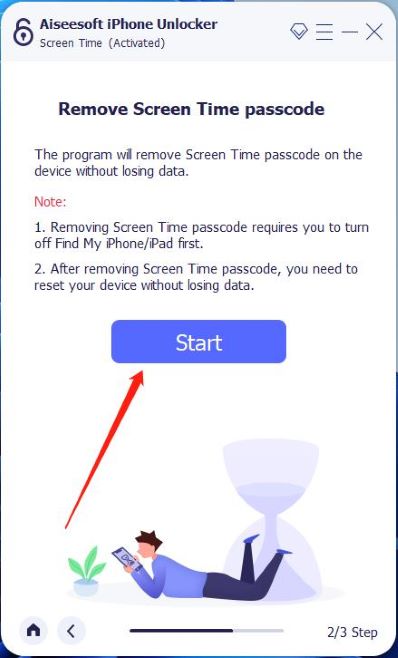 aiseesoft iphone unlocker start remove screen time passcode