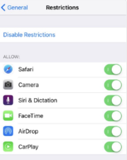 check restrictions on iphone