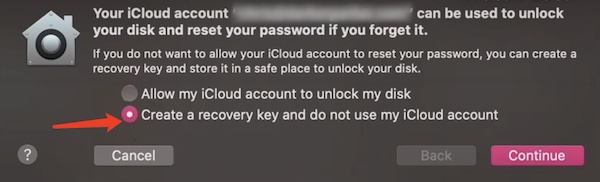 create a recovery key and do not use my icloud account