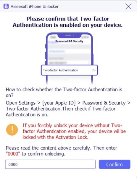 remove apple id enter 0000 to unlock