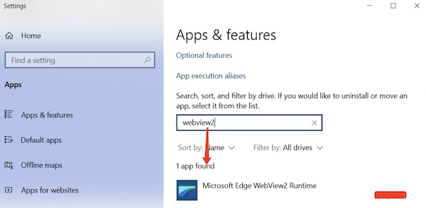microsoft edge webview2 runtime in apps and features