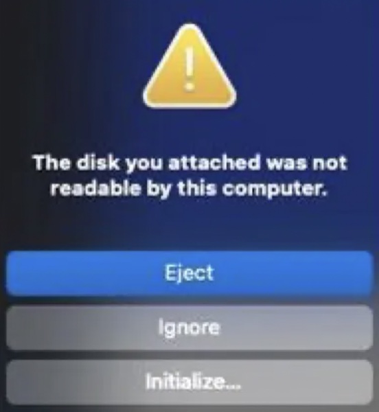 the disk you inserted was not readable by this computer