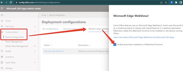 uncheck enable automatic installation of webview2 runtime