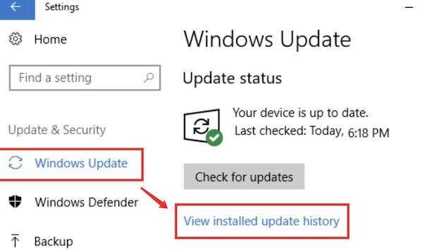 view installed update history