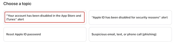 your account has been disabled in app store and itunes alert on apple support