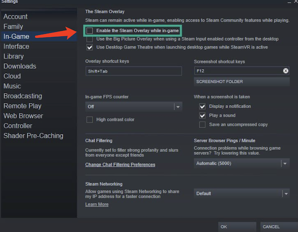 enable the steam overlay while in game
