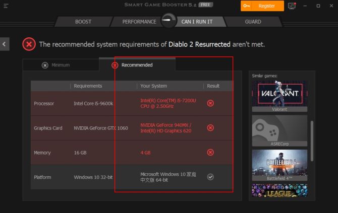 compare my pc and diablo resurrected recommend requirements