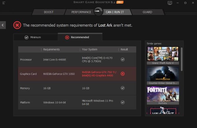 compare my pc and lost ark recommended system requirements