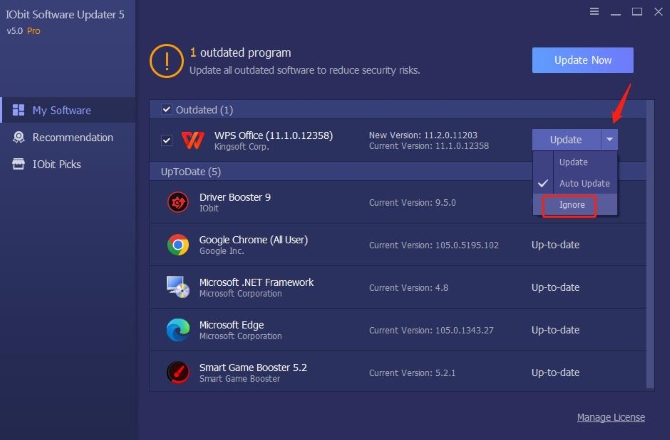 iobit software updater update list ignore