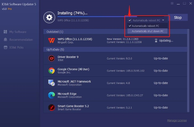 iobit software updater software updating automatically reboot pc