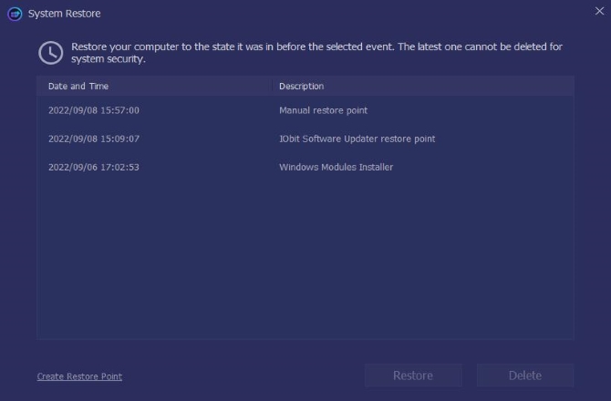 iobit software updater system restore