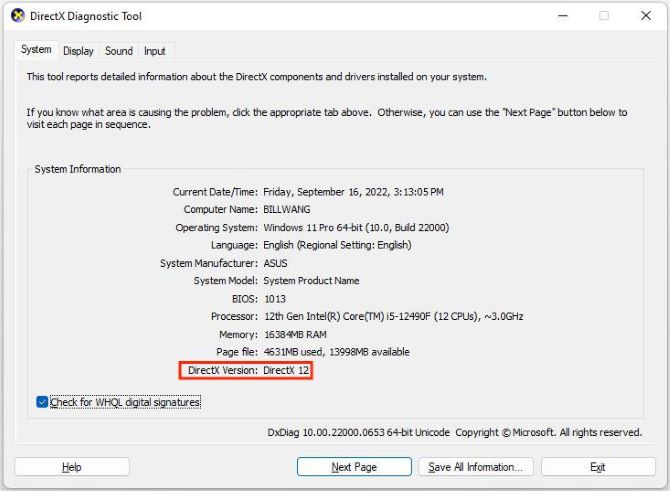 optimize windows 11 for gaming check directx version