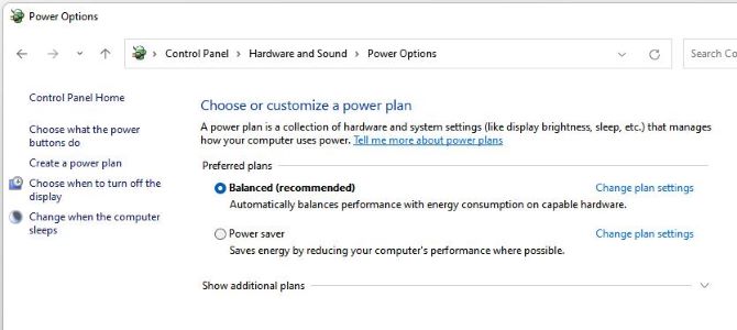 windows 11 control panel power options