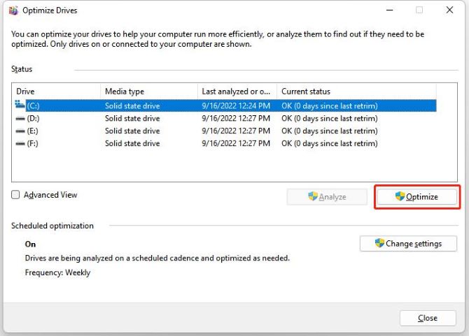 windows 11 run dfrgui optimize ssd