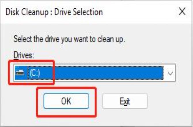 windows 11 search disk cleanup select drive to clean up