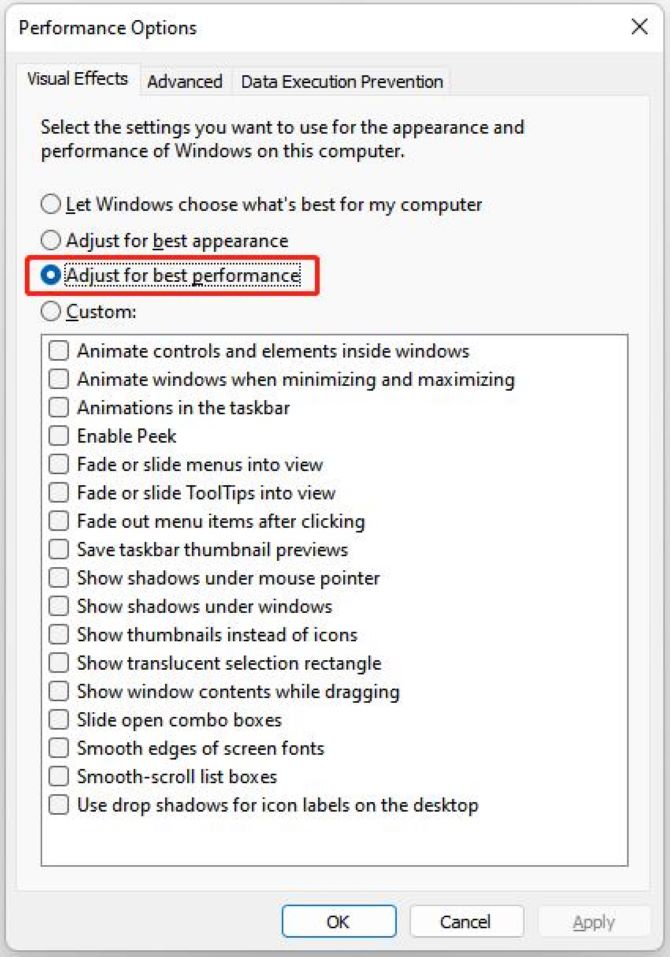 windows 11 search view advanced system settings adjust for best performance